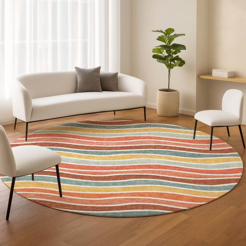 Machine Washable Indoor/ Outdoor Contemporary Stripe Chantille Rug