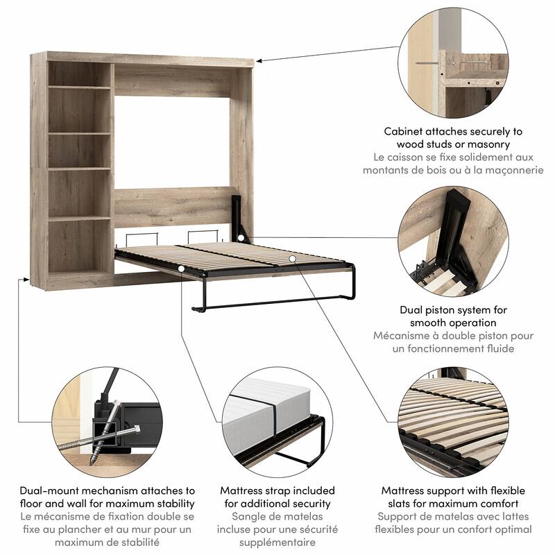 Pur Full Murphy Bed with Shelving Unit (84W) by Bestar