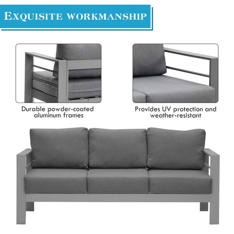 Aluminum Outdoor Chairs 3seat Lounge Sofa Patio Settee Deep Seat Bench