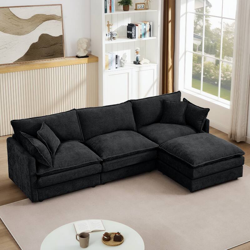 L Shape Modular Sectional Sofa Chenille Upholstered Couch wOttoman