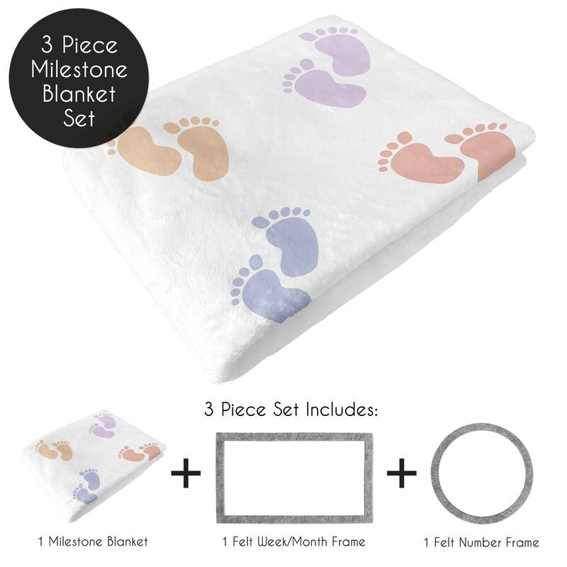 Sweet Jojo Designs Foot Prints Boy Girl Gender Neutral Unisex Baby Monthly Milestone Blanket Rainbow Footprints Party Birthday