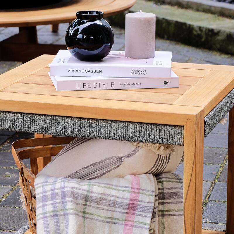 Cambridge Casual Nassau Teak Outdoor Side Table with Shelf