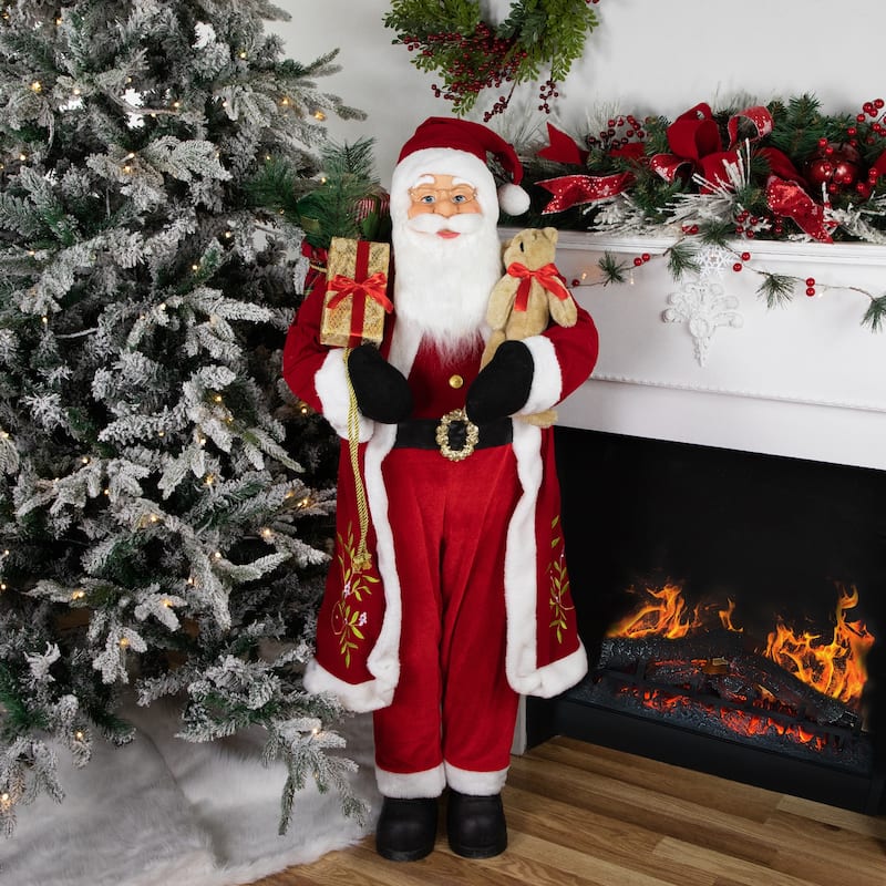 48" Santa Claus with Teddy Bear Gift Sack Christmas Figure