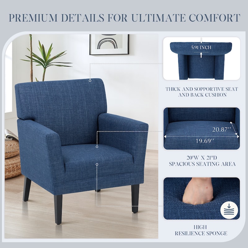 Modern Upholstered Armchair - Plush Fabric Accent Chair for Living Room & Bedroom