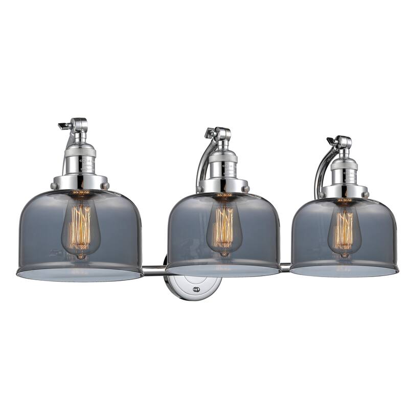 Innovations Lighting Large Bell 3 Light 28" Wide Bathroom Vanity Light - Polished Chrome / Plated Smoked