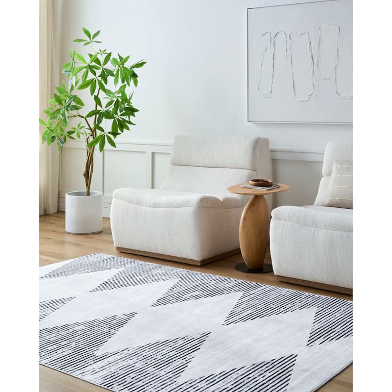 Livabliss Scandinavian Lavable Diamond Washable Area Rug - 2' x 2'11" - White/ Black