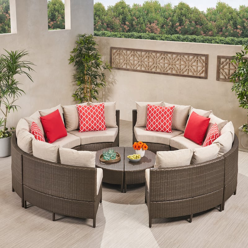 Newton All-Weather Wicker Sectional Sofa Set by Christopher Knight Home - Brown+Ceramic Gray Cushion