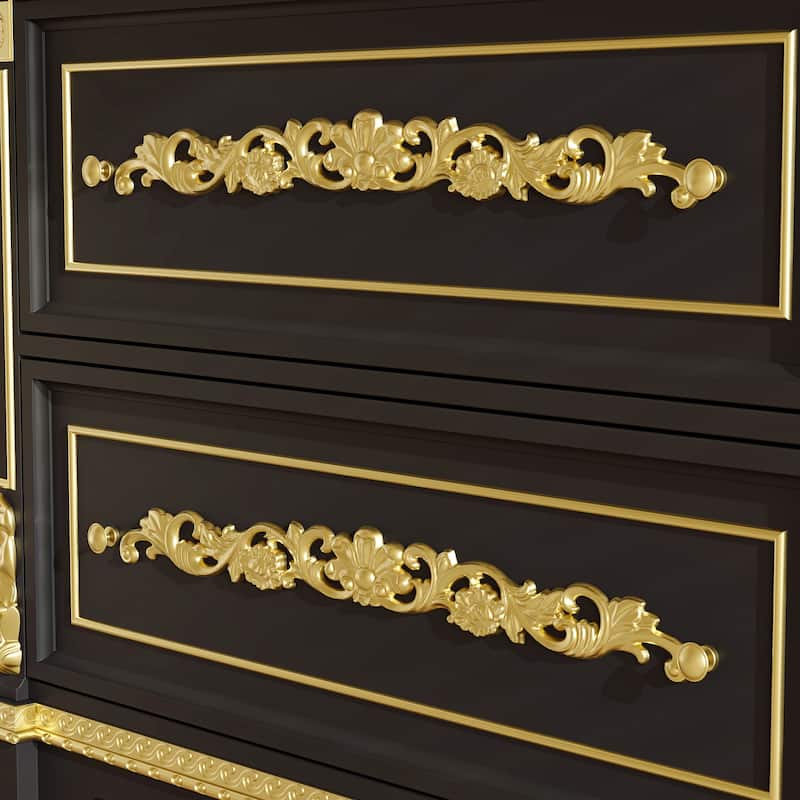 Black & Gold Display Cabinet with Shelves and Drawers, Elegant Glossy Bookcase for Living Room Storage