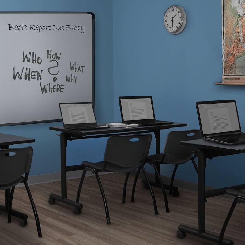 48" Flip Top Mobile Training Table- Grey & 2 'M' Stack Chairs- Black