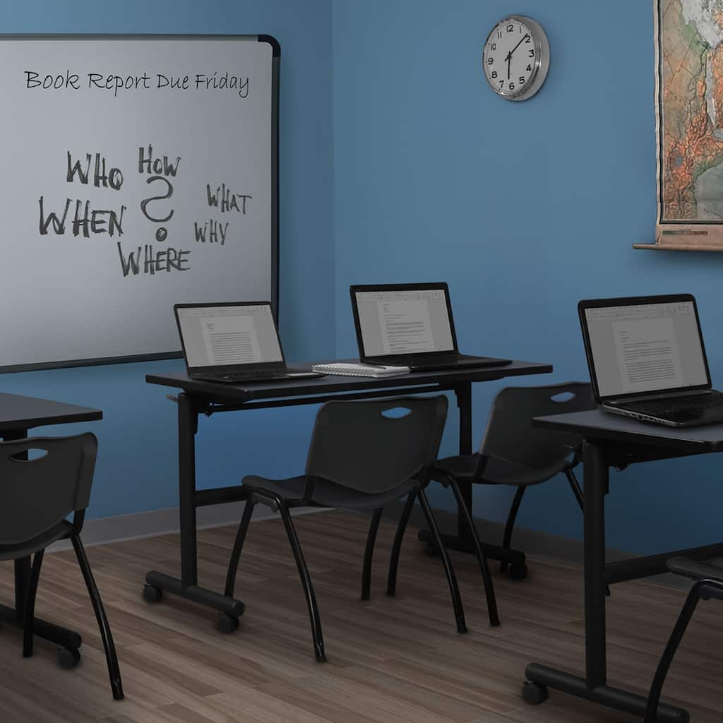 48" x 30" Flip Top Mobile Training Table- Grey and 2 "M" Stack Chairs- Black