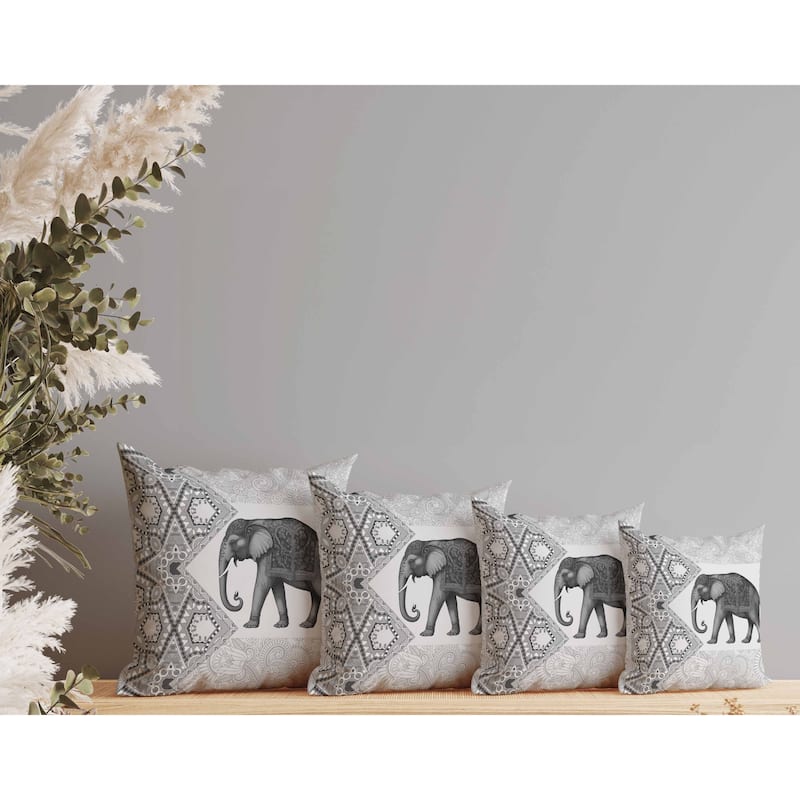 Floraphant Indoor/Outdoor Reversible Throw Pillow Grey and Black