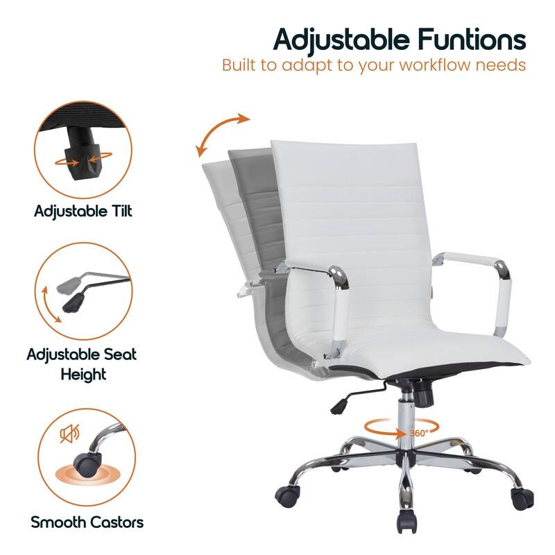 Harris Modern High-Back Leather Executive Office Chair with Steel Frame, Adjustable Height, Tilt Lock, & Swivel for Home/Office
