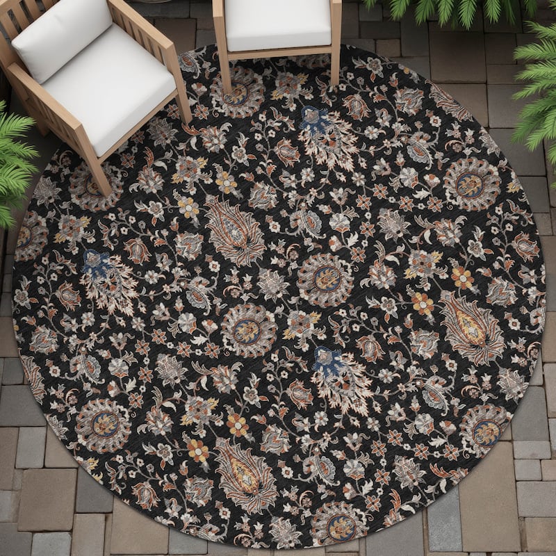 Machine Washable Indoor/Outdoor Traditional Persian Chantille Rug - Black - 8' x 8'