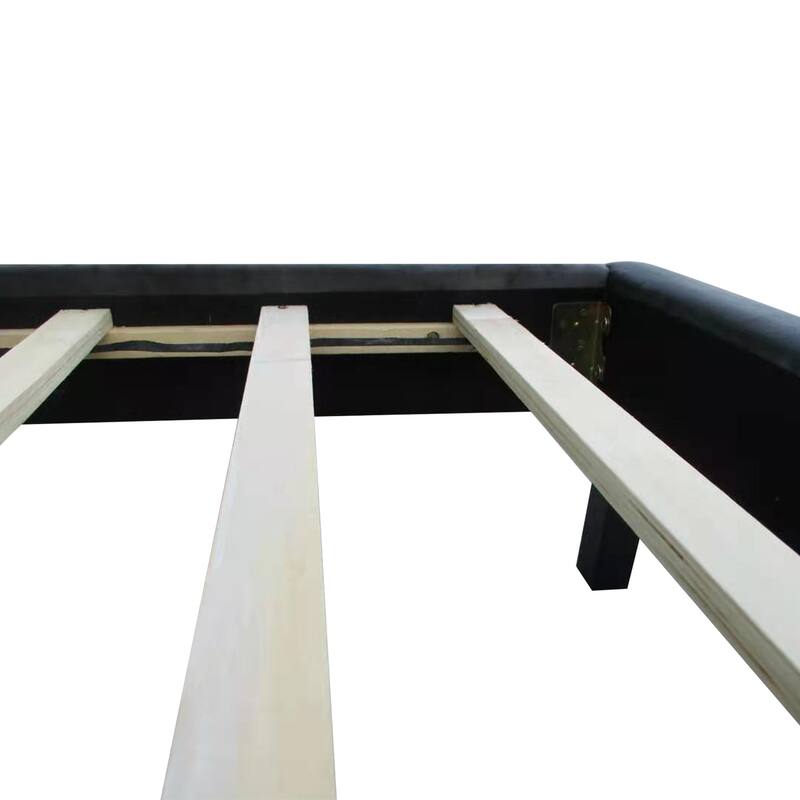 Queen Size Platform Bed Frame, Velvet Button Tufted Upholstered Bed with Wings Design and Strong Wood Slat Support, for Bedroom