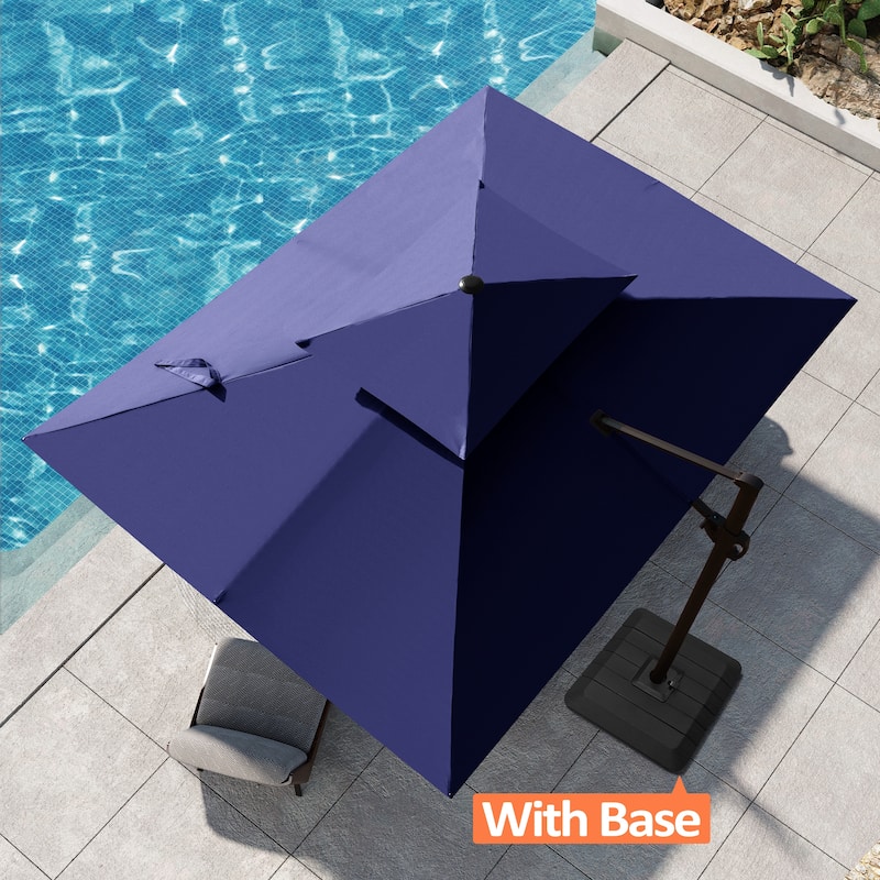 Pellebant Outdoor 9 FT x 11.5 FT Double Top Cantilever Offset Umbrella with Premium Base Stand - Navy Blue