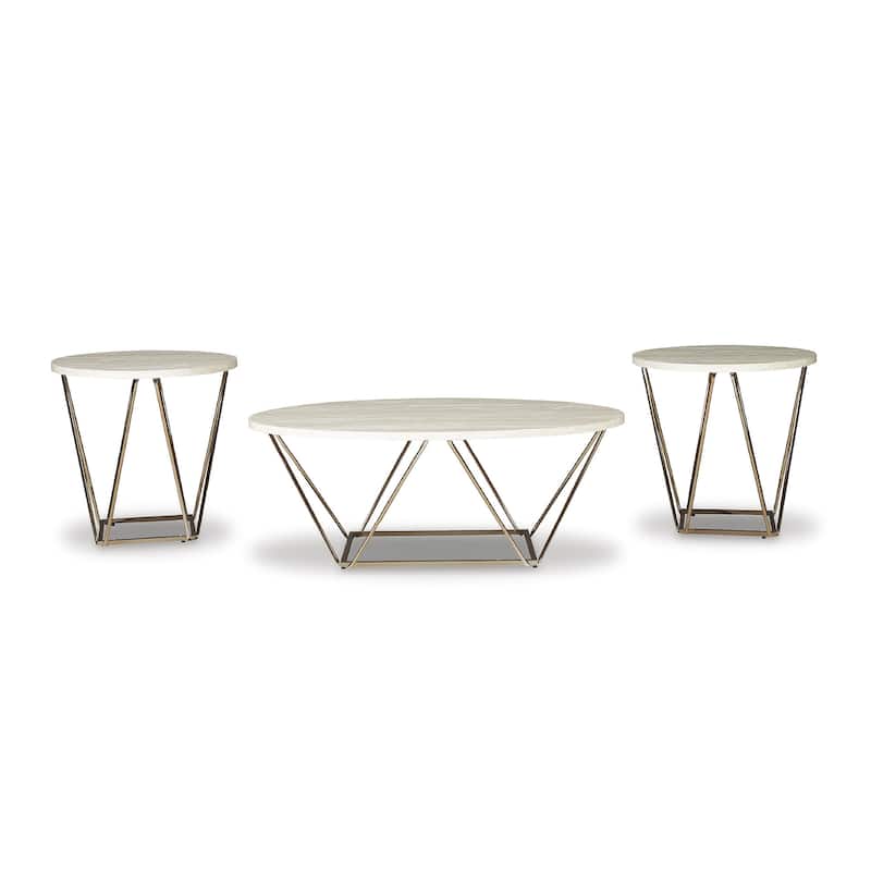 Signature Design by Ashley Tarica Gold-tone Faux Marble 3-piece Table Set
