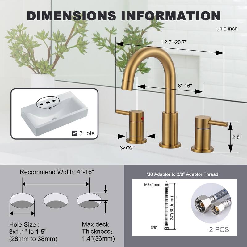 WOWOW 8 in. Widespread Double Handle Bathroom Faucet