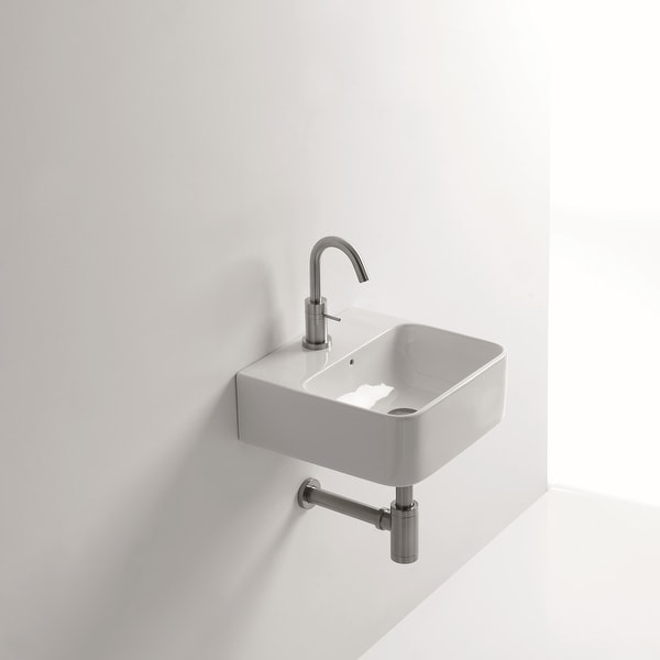 WS Bath Collections Normal 02C 13-4/5" Ceramic Wall Mounted / Vessel Bathroom Sink with 1 Hole Drilled and Overflow from the