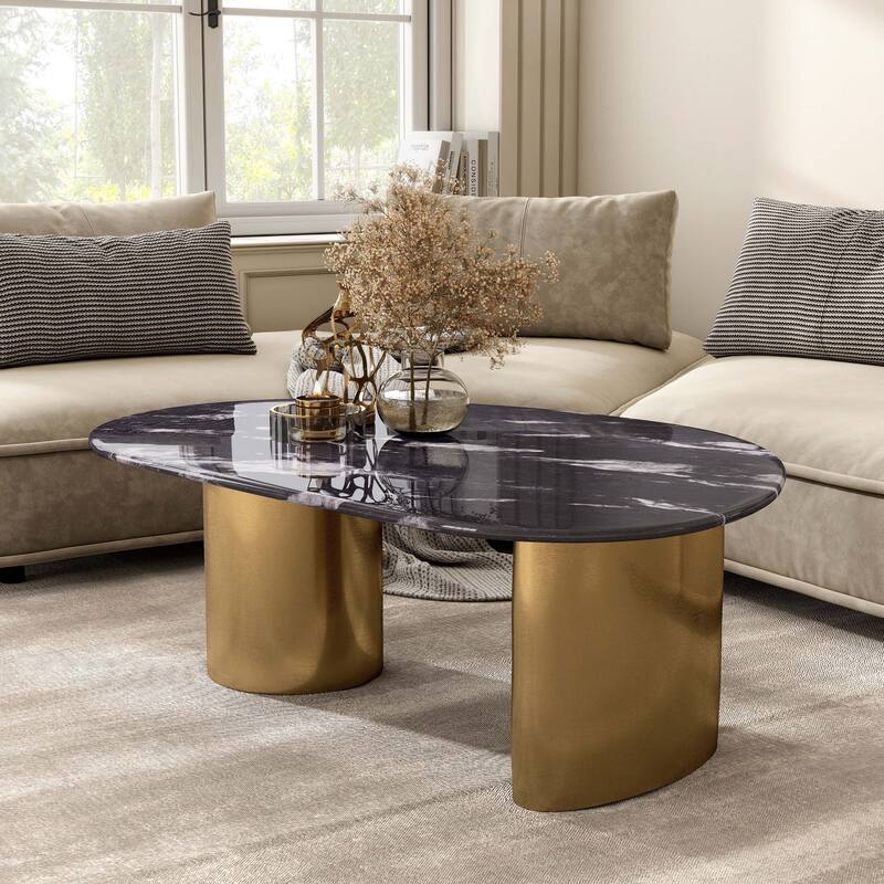 Furniture of America Luvien Modern Grey Sintered Stone Top Oval Coffee Table with Gold Legs - Multi-color