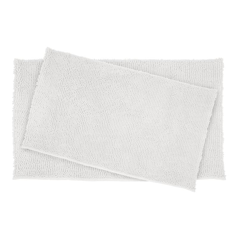 Resort Collection Plush Shag Chenille 17 x 24 in. and 21 x 34 in. 2-Piece Bath Mat Set - White