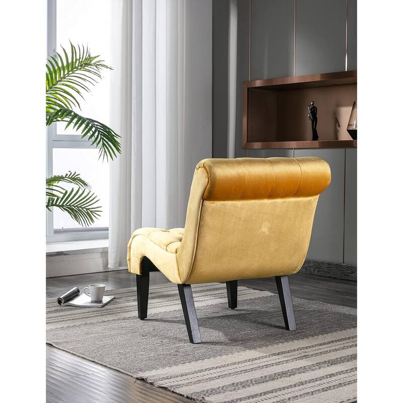 Roomfitters Velvet Armless Accent Chair, Upholstered Button Leisure Chair with Wood Legs for Living Room