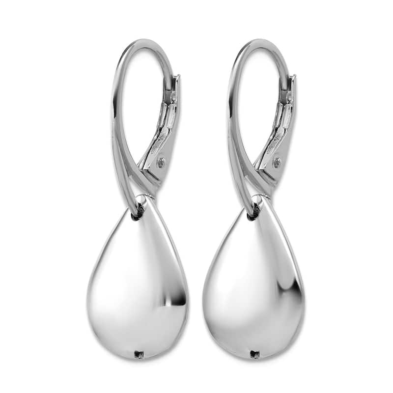 Curata 925 Sterling Silver Italian Large Polished Teardrop Leverback Earrings - 32x14mm