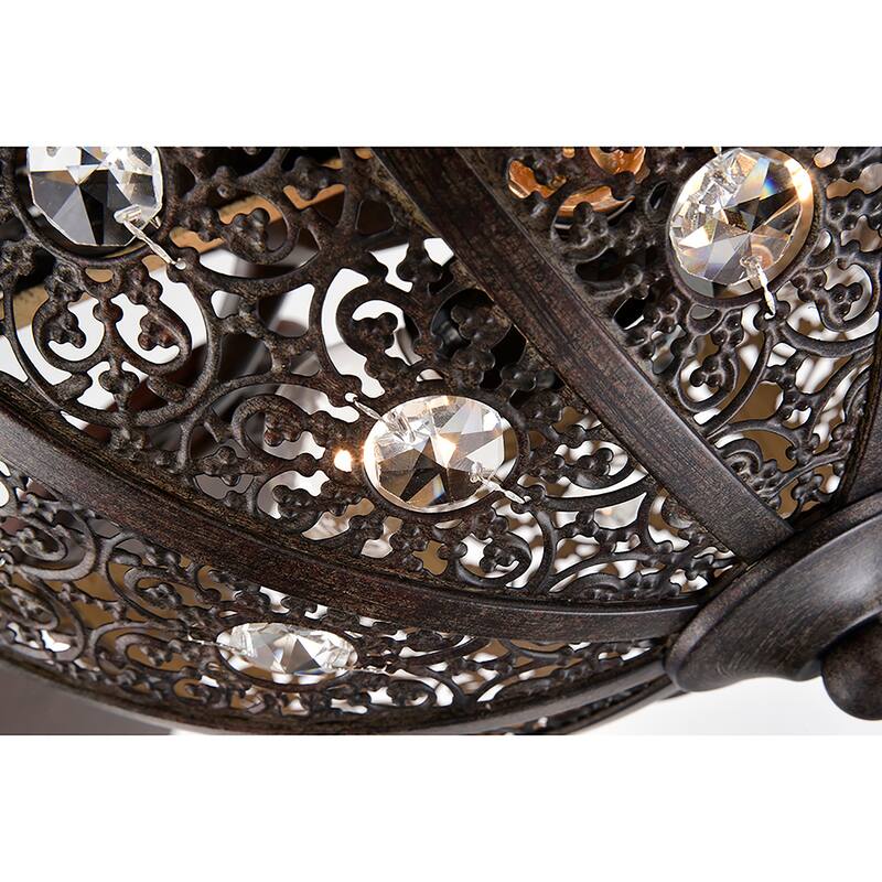 Milly Antique Bronze 52-Inch 5-Blade Flower Pattern Metal/Crystal Lighted Ceiling Fan