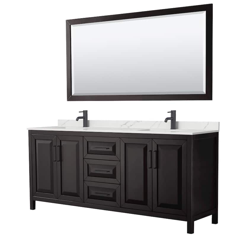 Wyndham Collection WCV252580D-QTZ-UNSM70 Daria 80" Free Standing - Dark Espresso / Giotto Quartz Top / Matte Black
