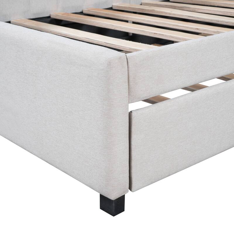 Twin Linen Daybed with Trundle and Semi-Closed Design