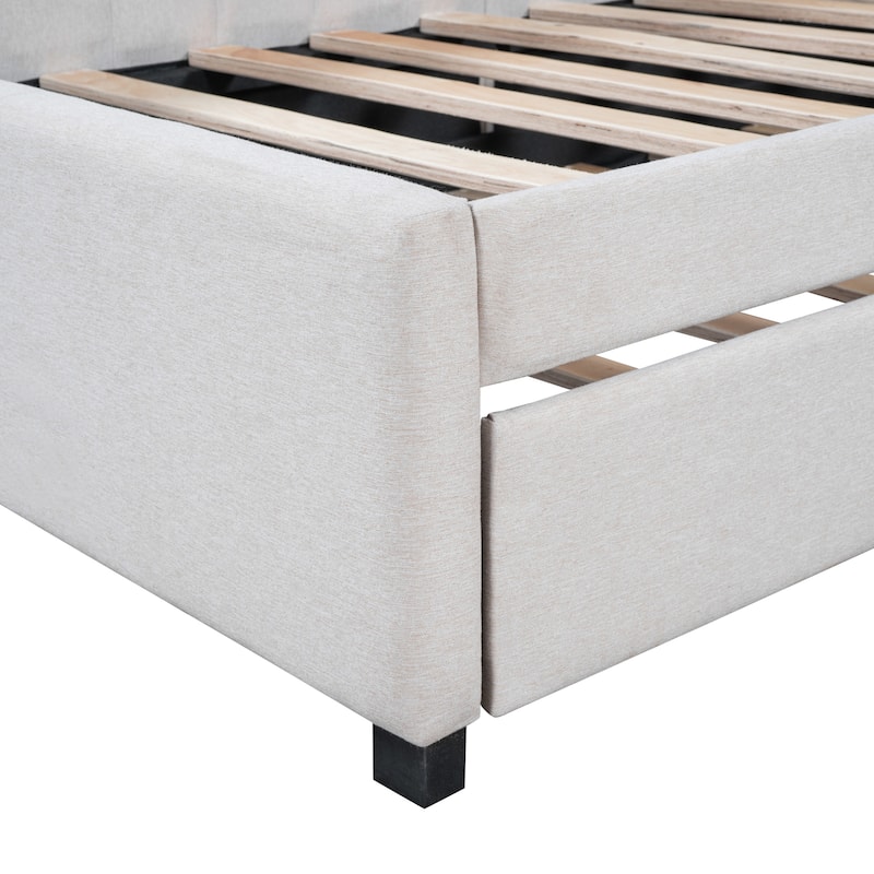 Upholstered Daybed with Trundle Twin Size Sofa Bed Frame No Box Spring Needed