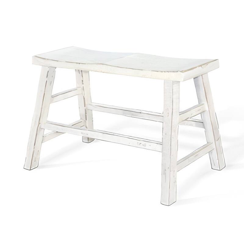 Rena Counter Height Bench | Trestle Legs with Footrests | 33" Wide White Sand Mahogany Wood