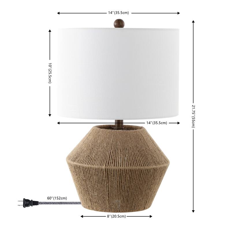 Theodore 21.75" Coastal Rustic Iron/Rope LED Table Lamp, Brown by JONATHAN Y