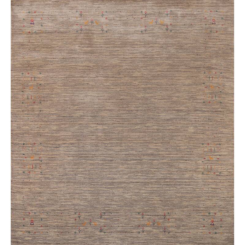 Striped Tribal Gabbeh Square Area Rug Handmade Wool Carpet - 8'0" X 7'11"