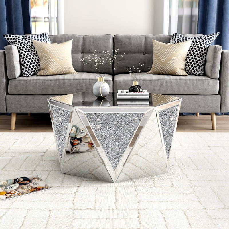 Mirrored Coffee Table Crystal Diamond Accent Table