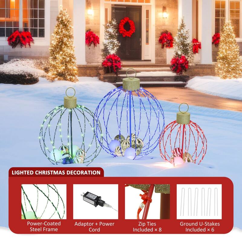 VEIKOUS Set of 3 Lighted Christmas Ornaments, 570 LED Outdoor/Indoor Holiday Decor with Multi-Color Lights