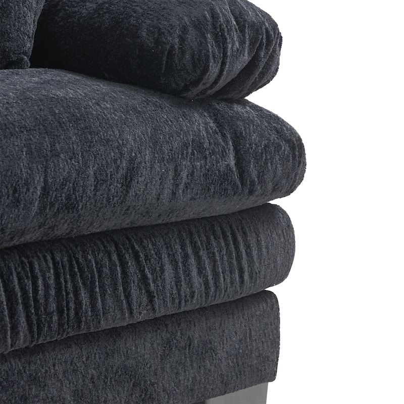 120.87" Chenille L-Shaped Sectional Sofa with Reversible Design, and 3-Seat Sleeper & Ottoman - Dual-Layer Cushion