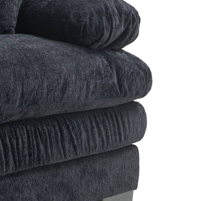 3-seat L Shaped Modular Sleeper Sofa, Dual-Layer Cushioning, Ottoman, 2 Pillows - Black for Living Room
