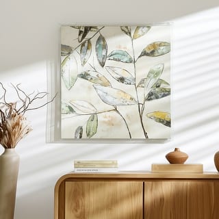 Canvas Wall Art Wood Frame Hand Painted Leaf Design - 40" Multi