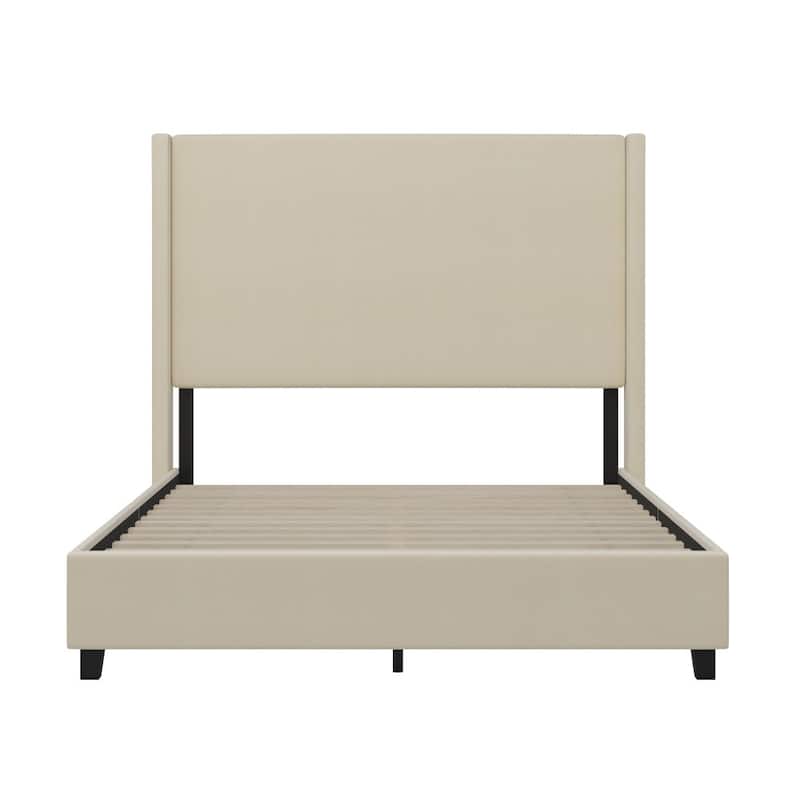 Modern Upholstered Platform Bed with Channel Stitched Headboard