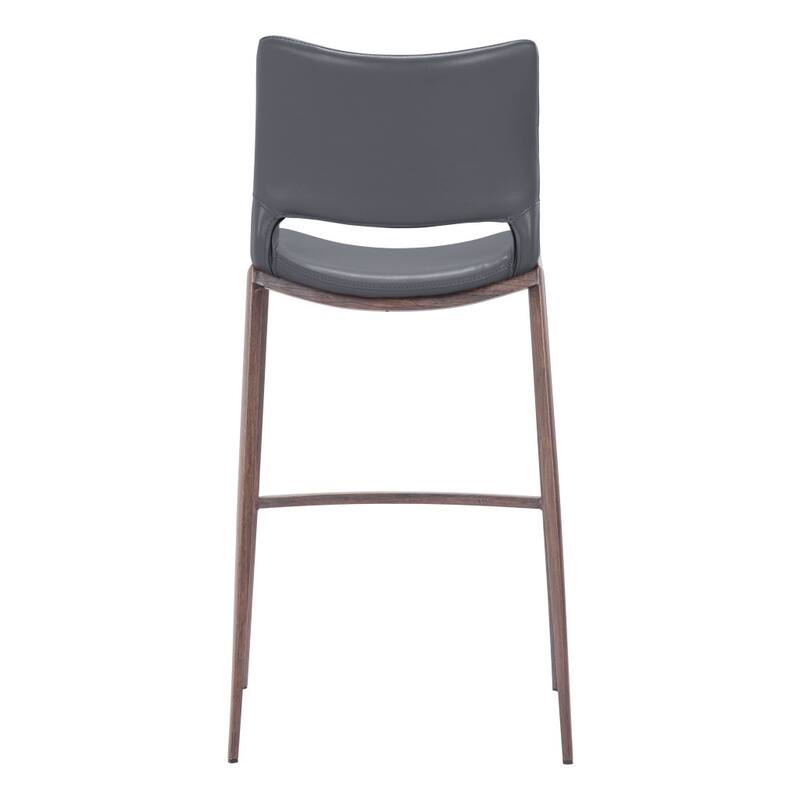 HomeRoots Set of Two 29" Dark Gray and Walnut Faux Leather and Steel Low Back Counter Height Bar Chairs