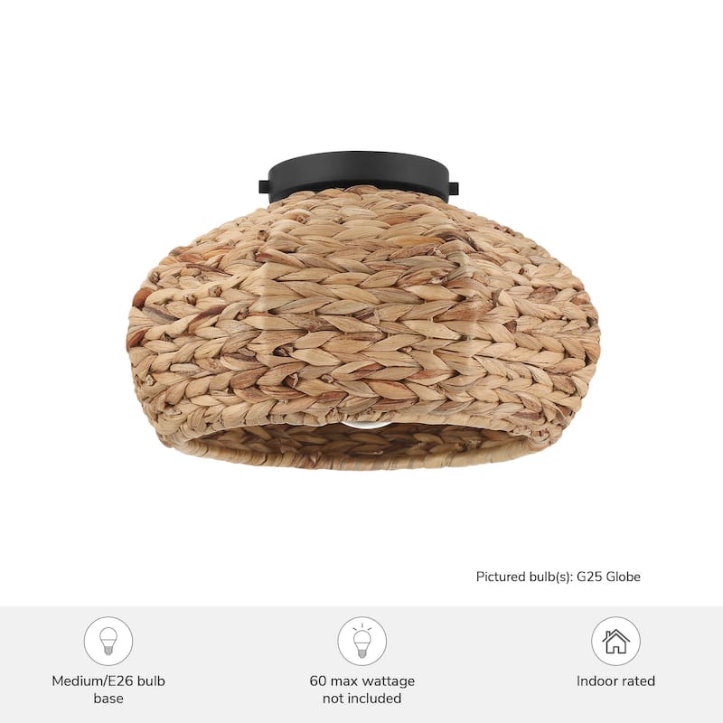 Hunter Cambria 14" Boho Seagrass Flush Mount Ceiling Light - Kitchen, Bedroom, Entryway - Transitional, Coastal