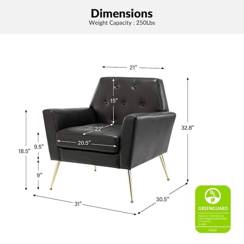 Mavortius Vintage Design Armchair with Button-tufted Back Set of 2 with Gold Legs