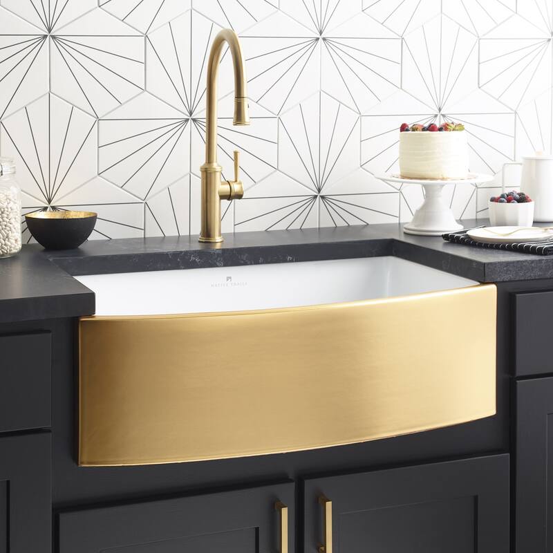 Rendezvous Fireclay Farmhouse Kitchen Sink - 33" x 19.5" x 10" - 24k Matte Gold