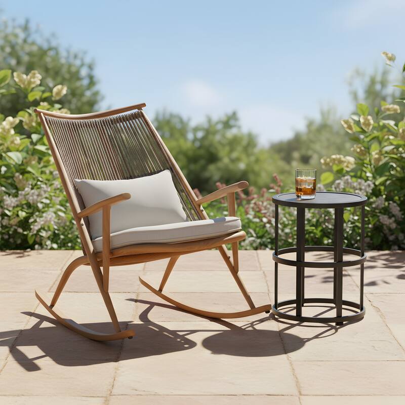 Christopher Knight Home - Lior Iron Frame Outdoor Rocking Chair Set with Cushions and Ceramic Tile Side Table for Garden/Porch