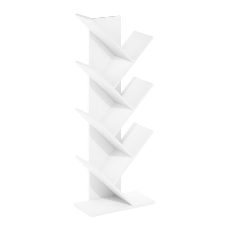 Furinno Tree Bookshelf 7-Tier Floor Standing Tree Bookcase, Amber Pine - White