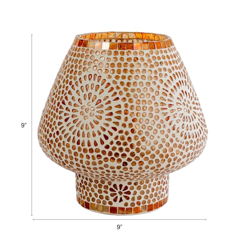 Glass Mosaic Table Lamp with Inline Switch, Copper Finish, White - 9.0"L x 9.0"W x 9.0"H
