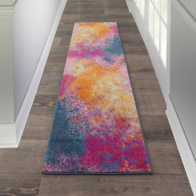Nourison Passion Colorful Modern Abstract Area Rug - 2'2" x 12' - Orange/Multi