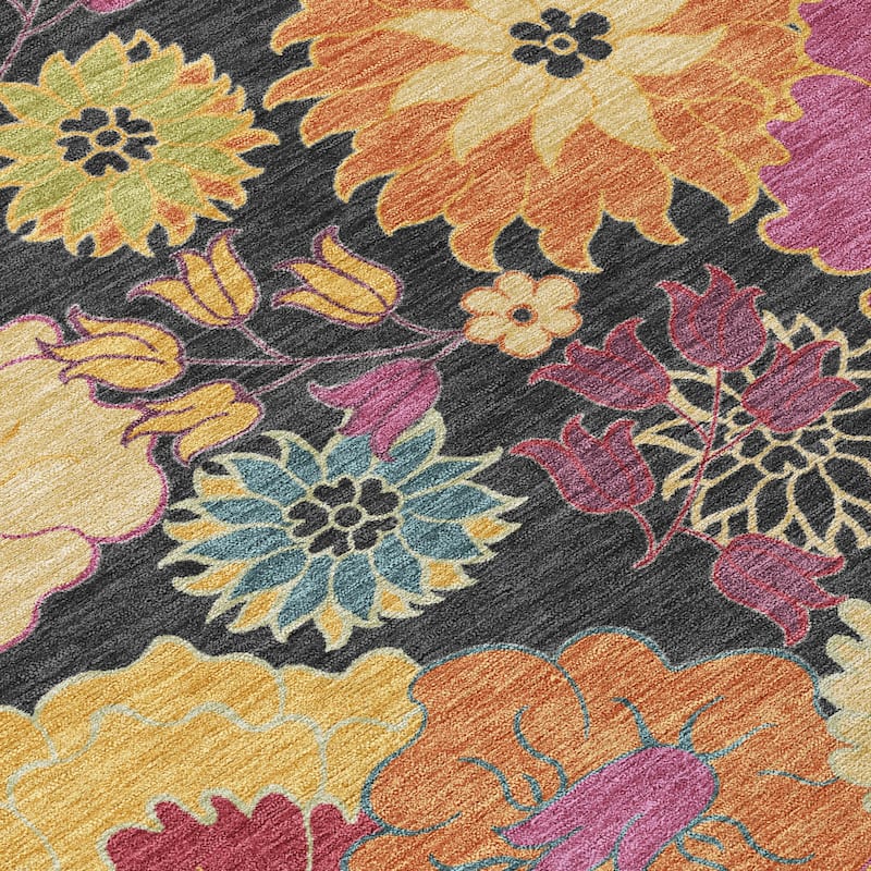 Machine Washable Indoor/ Outdoor Modern Floral Chantille Rug