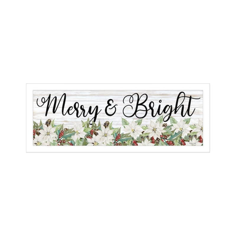 TrendyDecor4U Contemporary "Merry & Bright" Framed Print Wall Art - White