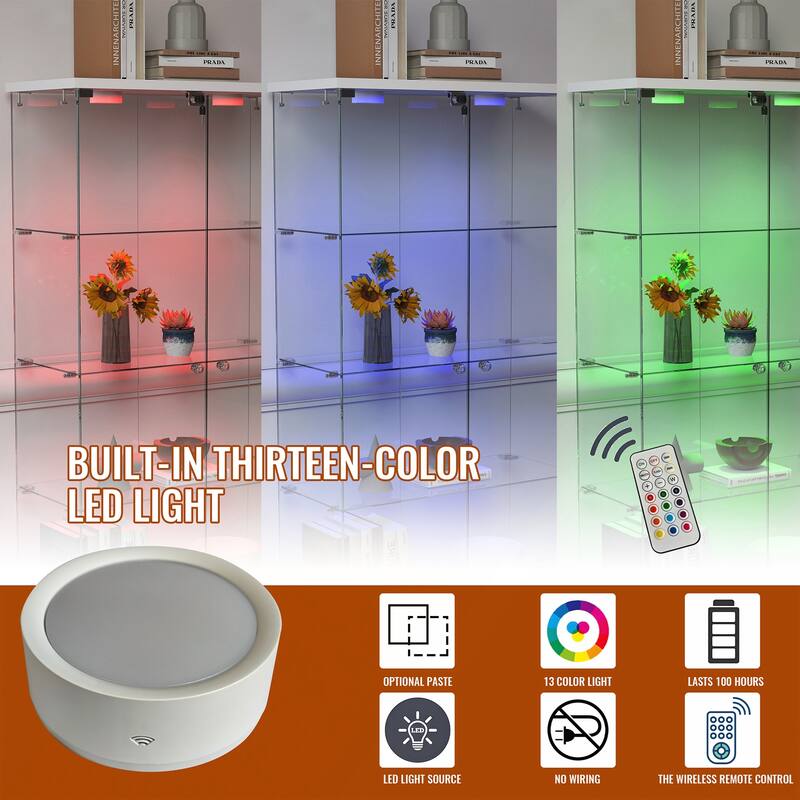 Modern Glass Display Cabinet with Large Drawer for Living Room and Bedroom